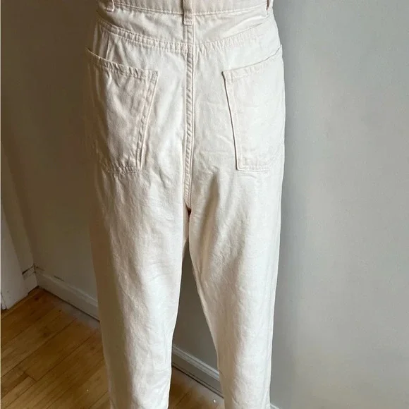 De Facto Twill Hogh Waist Tapered Leg Pants Beige Ivory Trousers Cotton 10 US - Picture 6 of 10